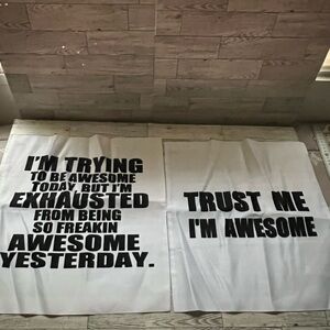 Set of Two White Pillowcases with Black Text